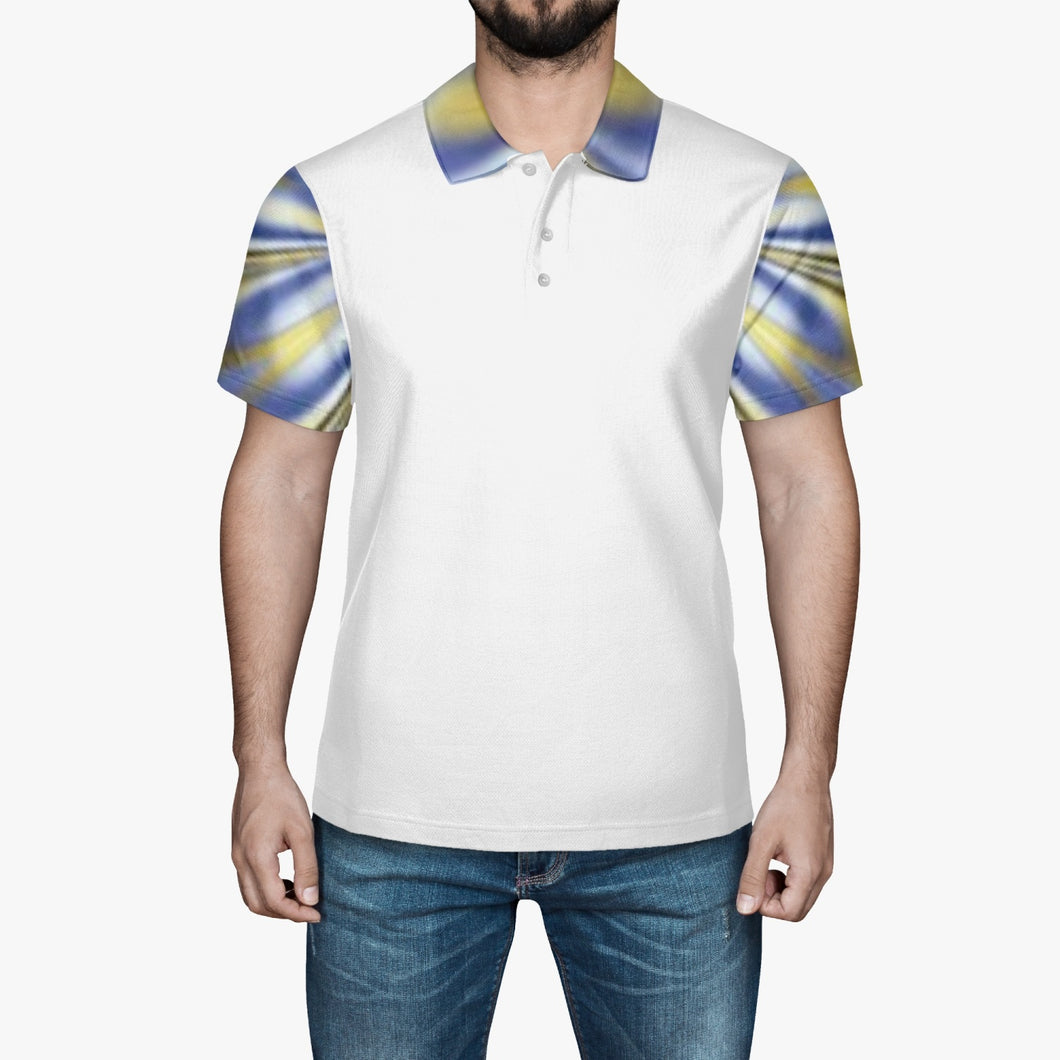 White Blue  Men Polo Shirt